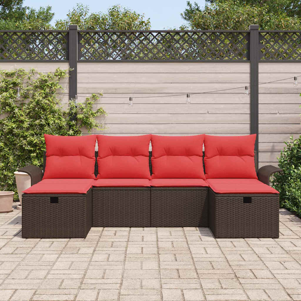 Havesofa Sæt 6 stk. Brun og Rød polyrattan