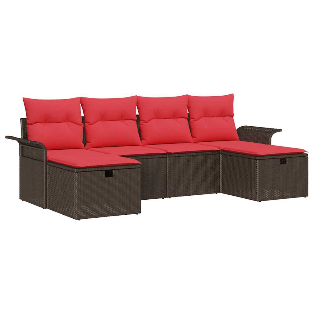 Havesofa Sæt 6 stk. Brun og Rød polyrattan