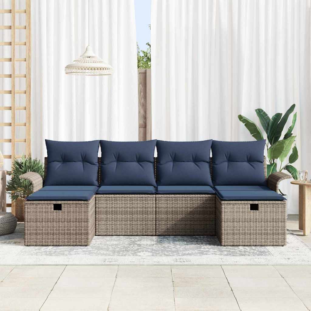 Havesofa Sæt 6 stk. Grå og Marineblå polyrattan