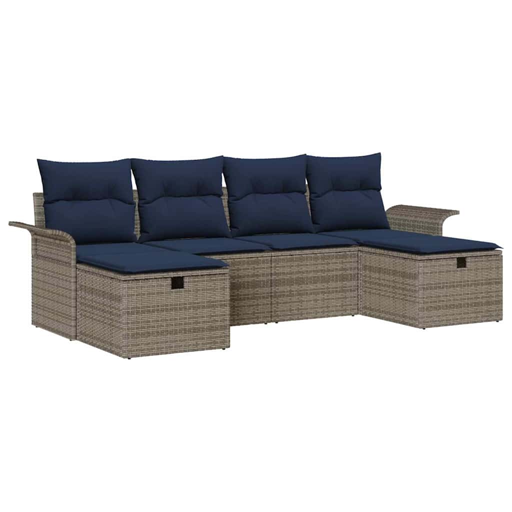 Havesofa Sæt 6 stk. Grå og Marineblå polyrattan