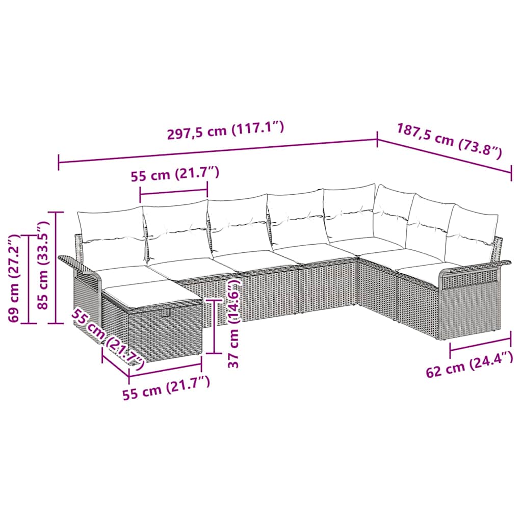Havesofa Sæt 8 stk. Lysegrå polyrattan