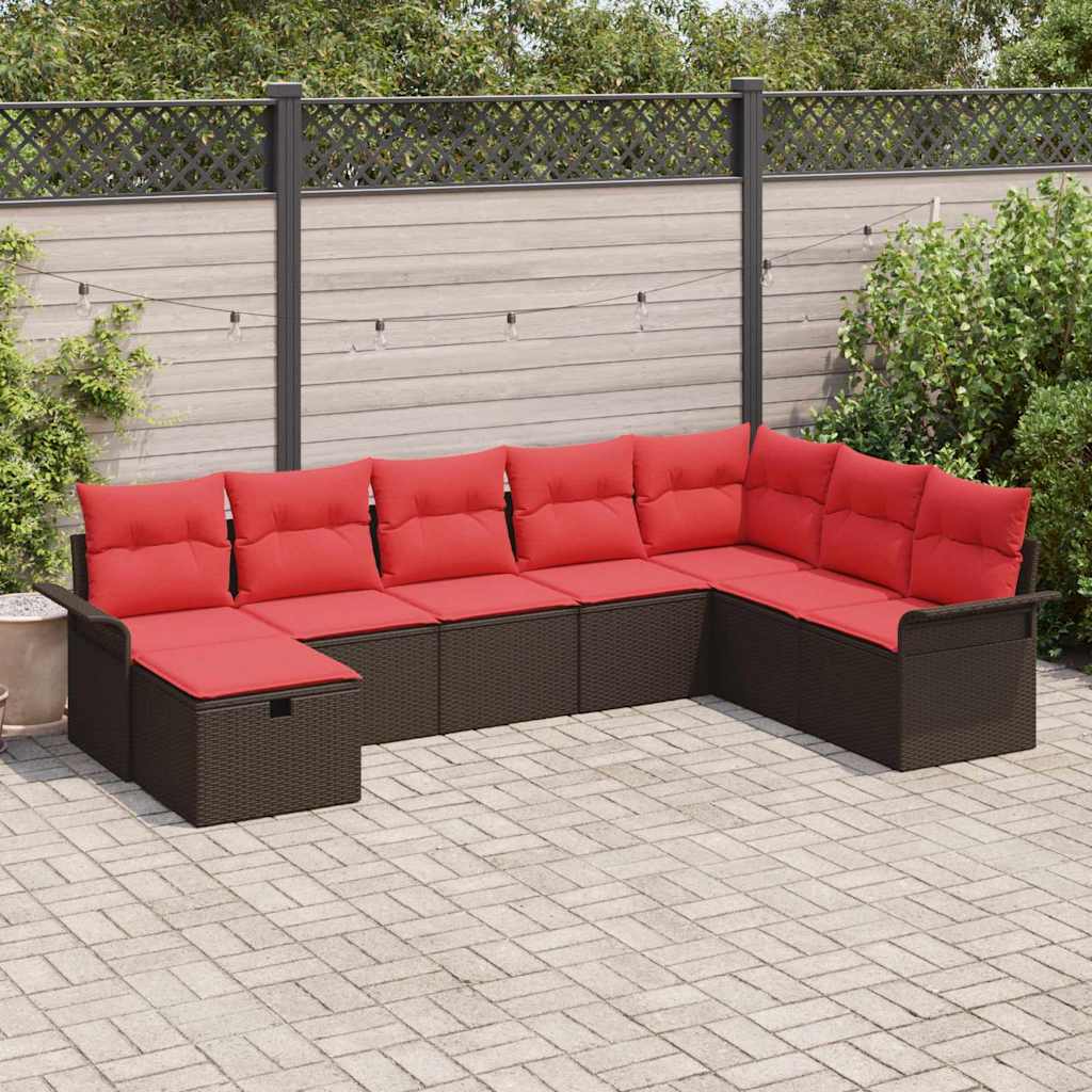 Havesofa Sæt 8 stk. Brun og Rød polyrattan