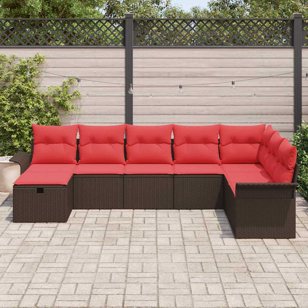 Havesofa Sæt 8 stk. Brun og Rød polyrattan
