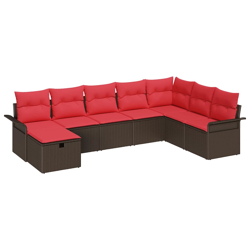 Havesofa Sæt 8 stk. Brun og Rød polyrattan