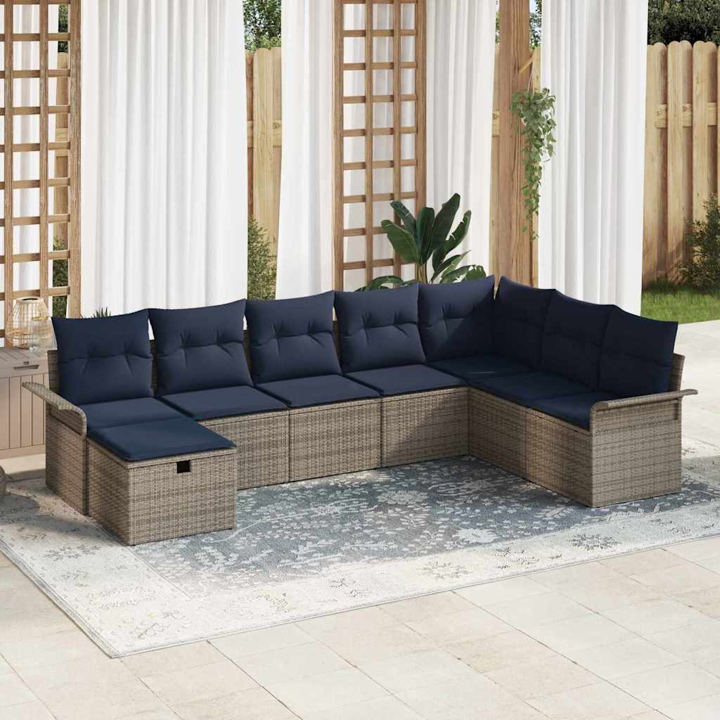 Havesofa Sæt 8 stk. Grå og Marineblå polyrattan