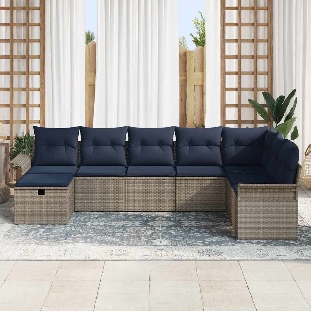Havesofa Sæt 8 stk. Grå og Marineblå polyrattan