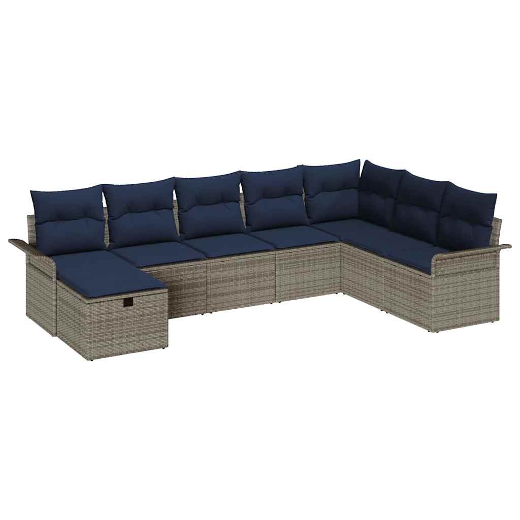 Havesofa Sæt 8 stk. Grå og Marineblå polyrattan