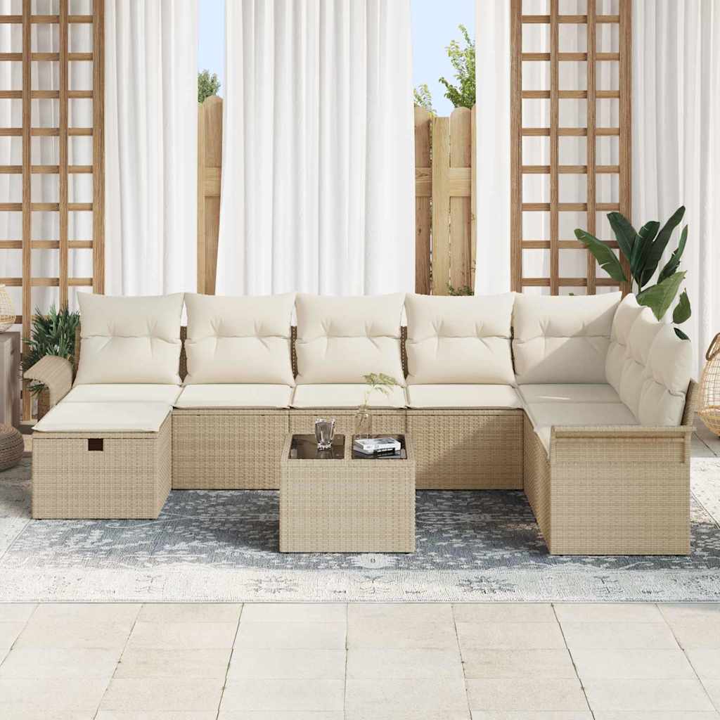 Havesofa Sæt 9 stk. Beige og creme polyrattan