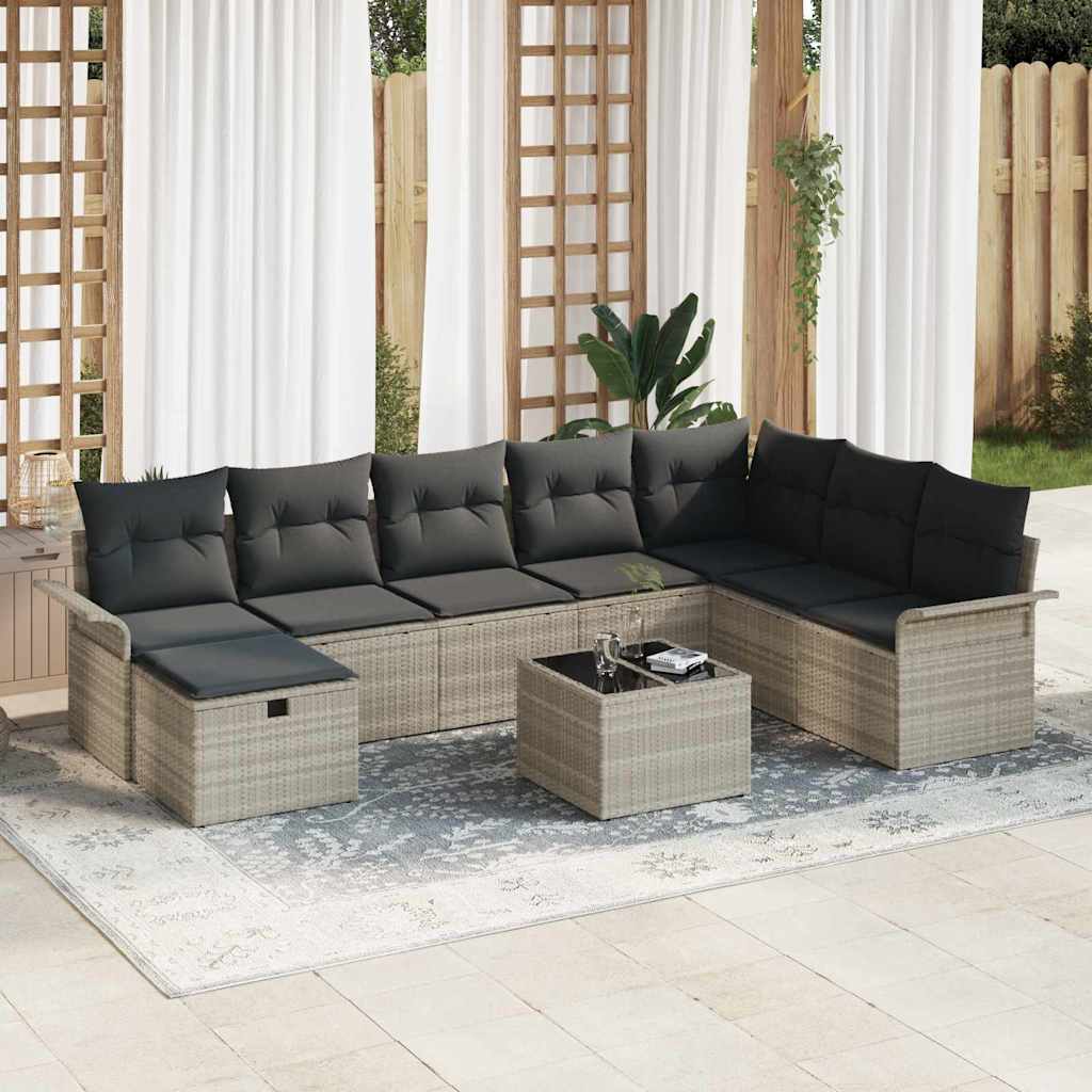 Havesofa Sæt 9 stk. Lysegrå polyrattan