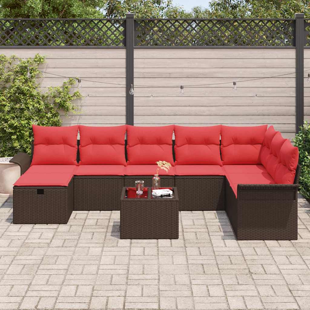 Havesofa Sæt 9 stk. Brun og Rød polyrattan