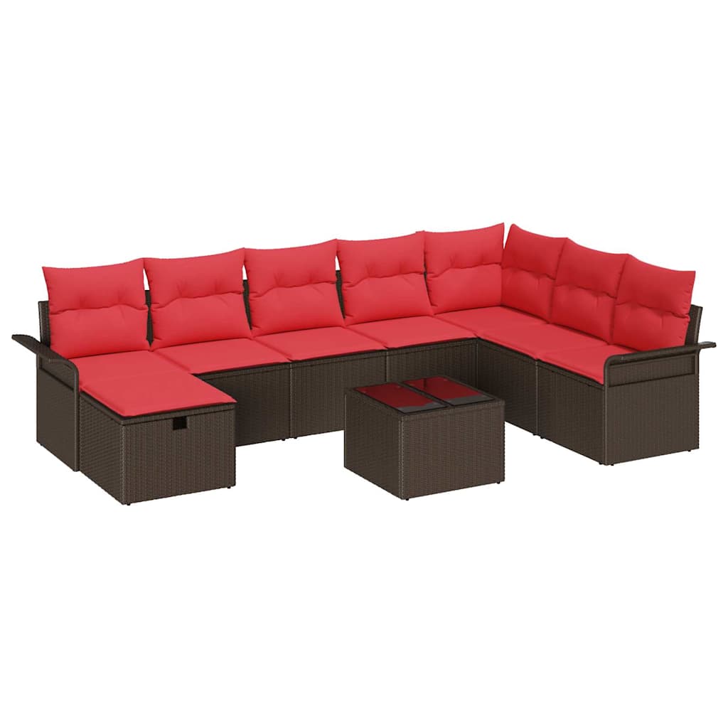 Havesofa Sæt 9 stk. Brun og Rød polyrattan