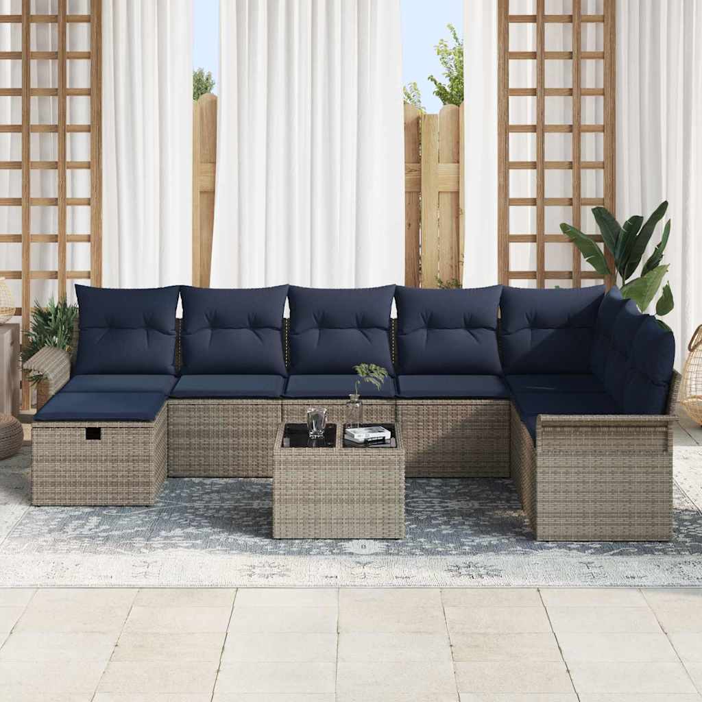 Havesofa Sæt 9 stk. Grå og Marineblå polyrattan