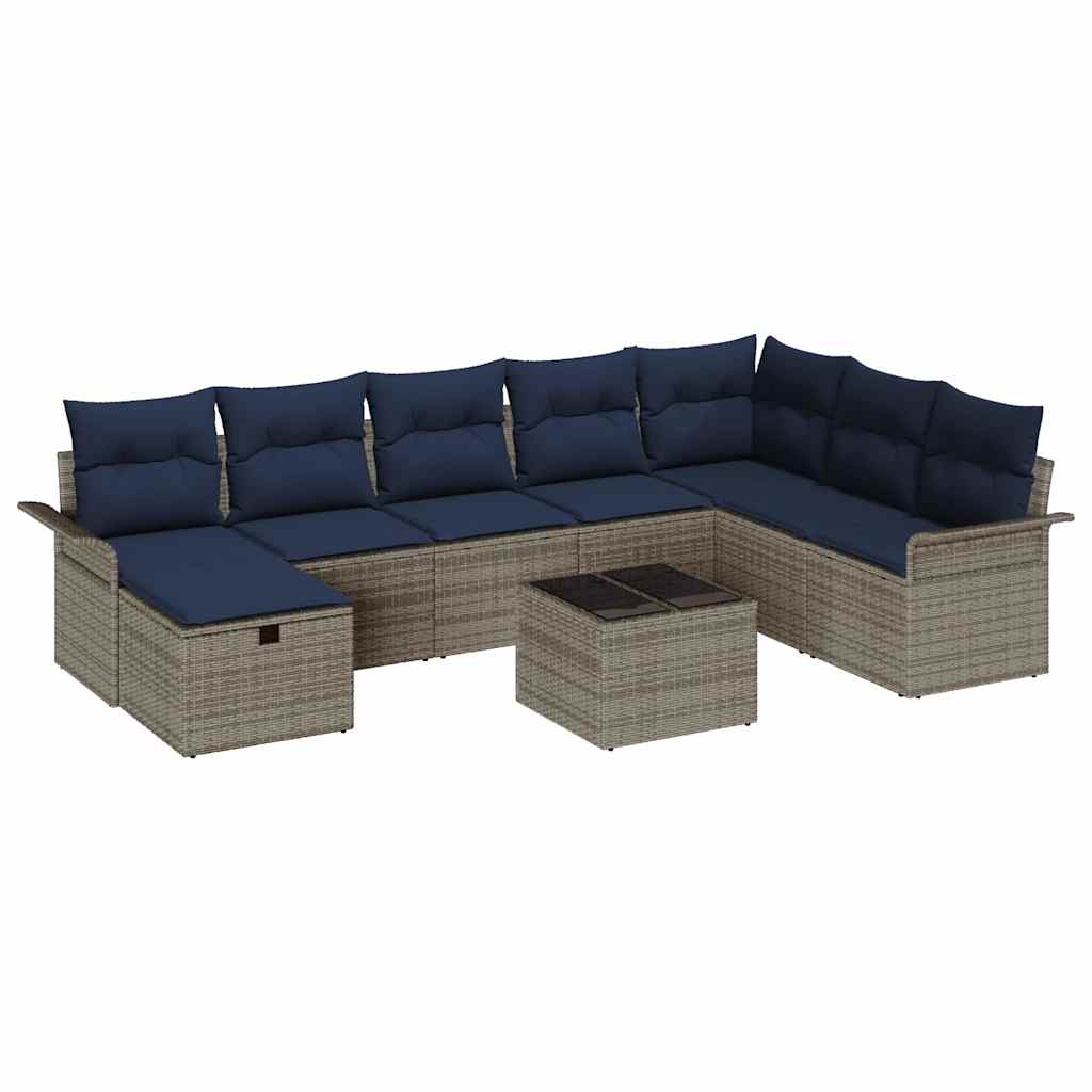 Havesofa Sæt 9 stk. Grå og Marineblå polyrattan