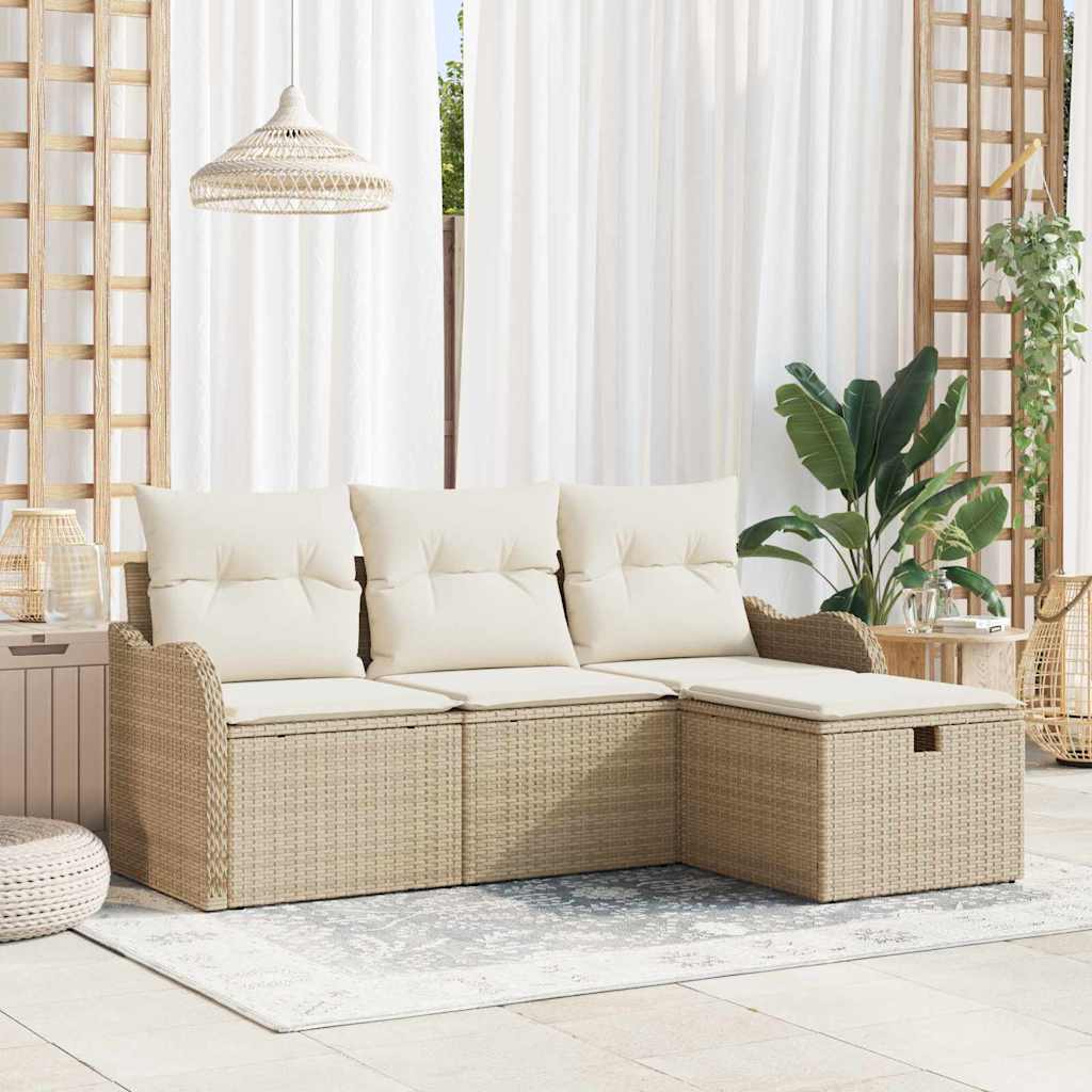 Havesofa Sæt 4 stk. Beige og creme polyrattan