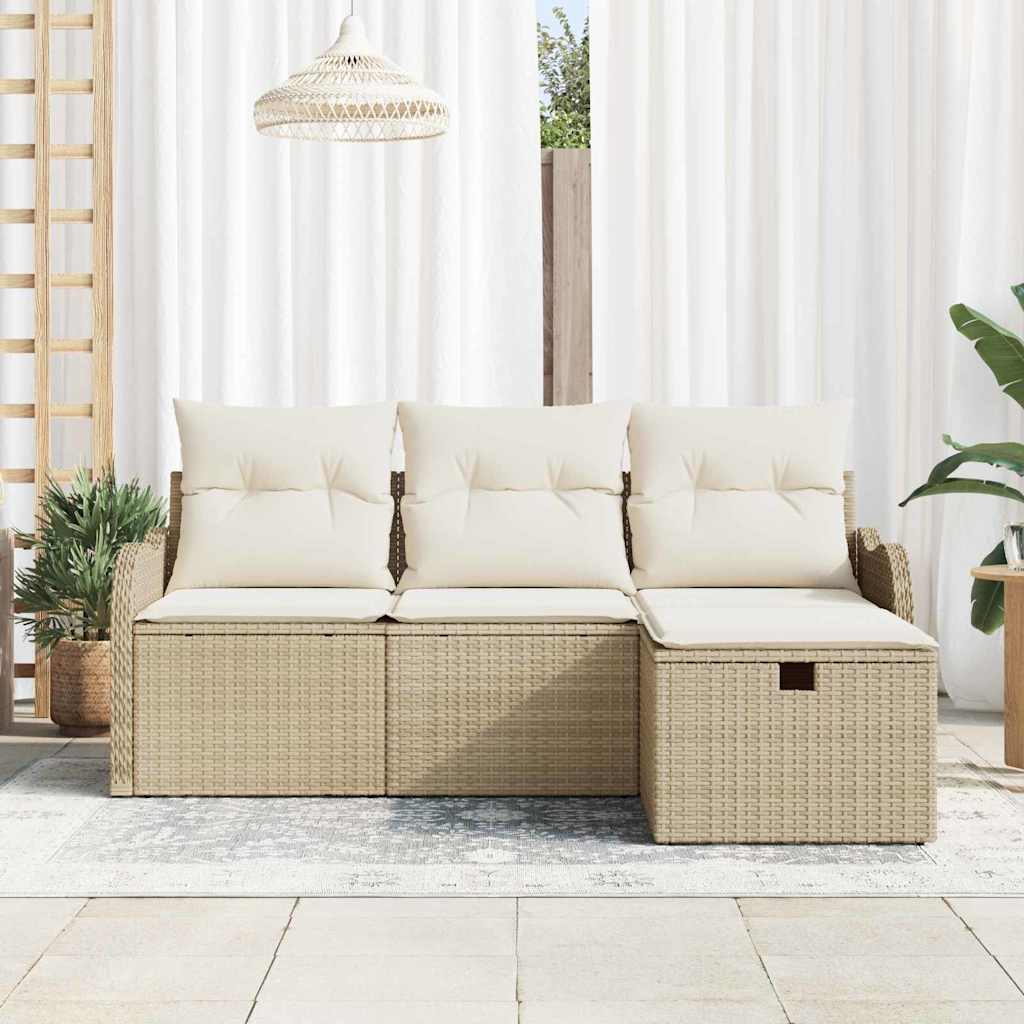 Havesofa Sæt 4 stk. Beige og creme polyrattan