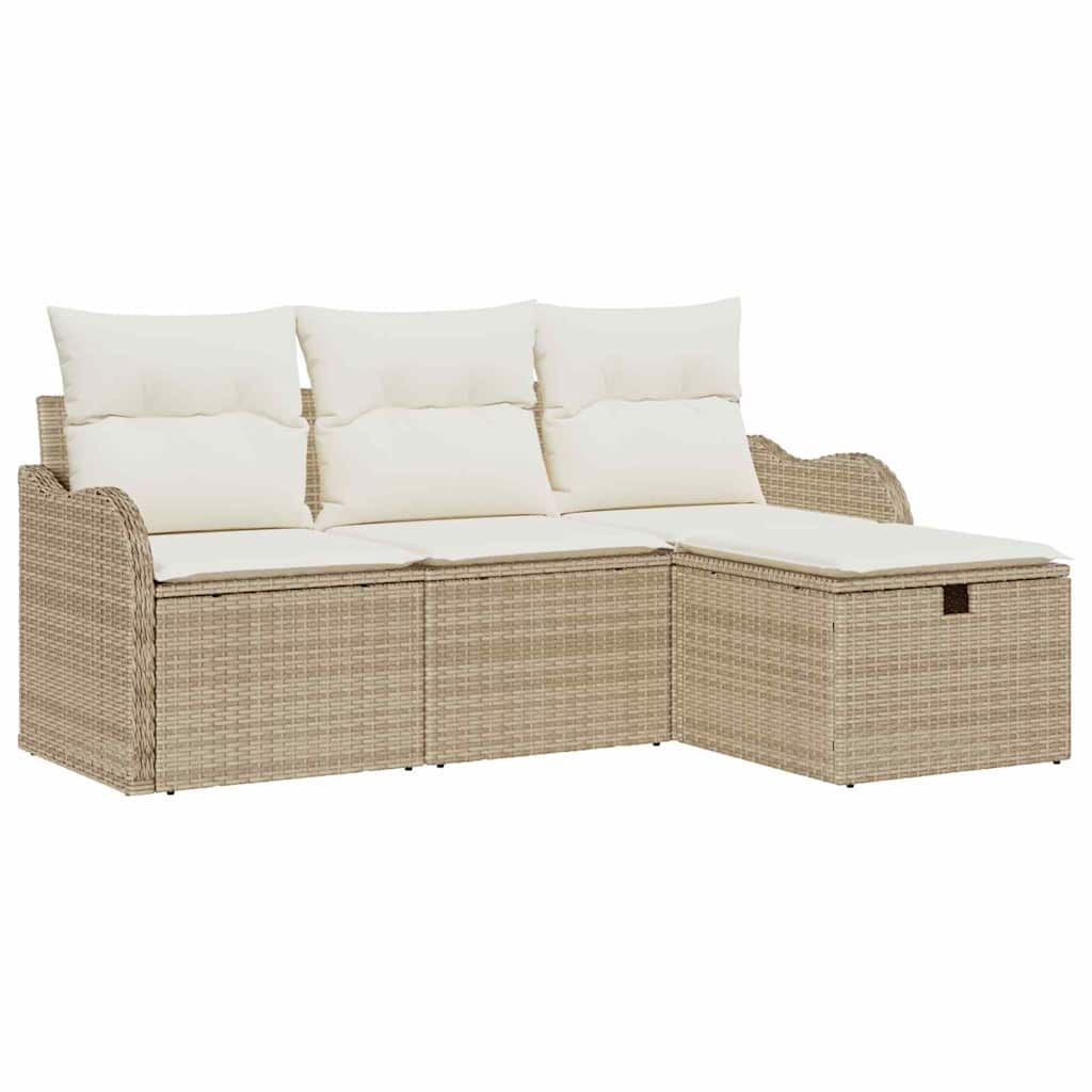 Havesofa Sæt 4 stk. Beige og creme polyrattan
