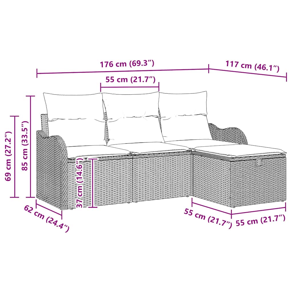 Havesofa Sæt 4 stk. Beige og creme polyrattan