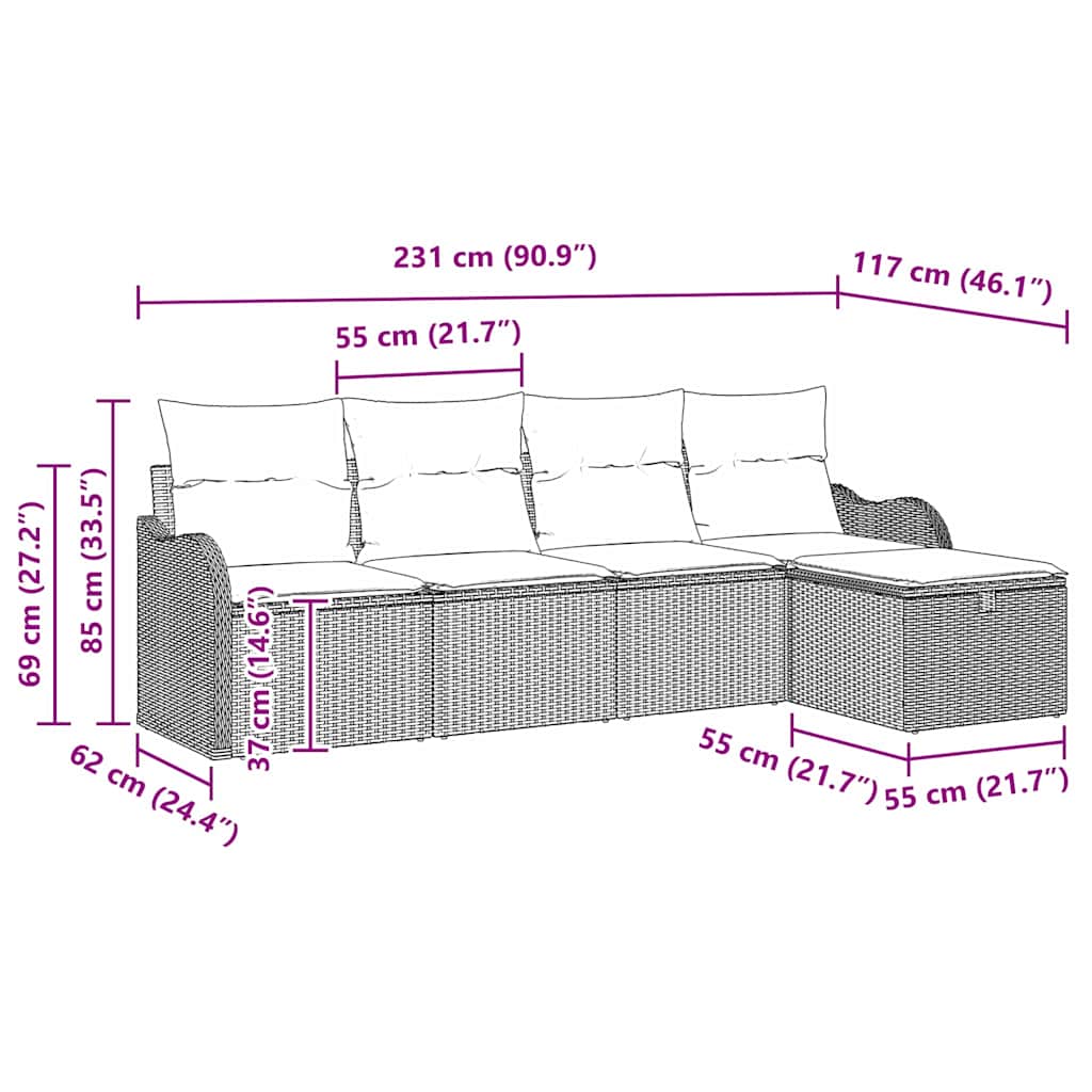 Havesofa Sæt 5 stk. 4-Antal sæder Beige og creme polyrattan