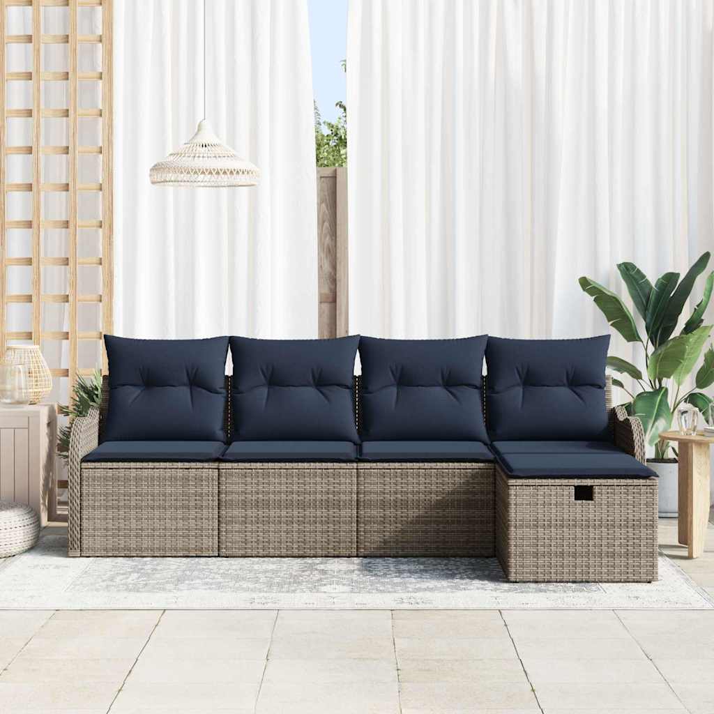 Havesofa Sæt 5 stk. 4-Antal sæder Grå og Marineblå polyrattan