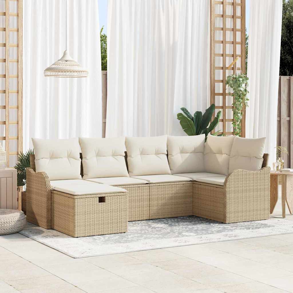 Havesofa Sæt 6 stk. 6-Antal sæder Beige og creme polyrattan