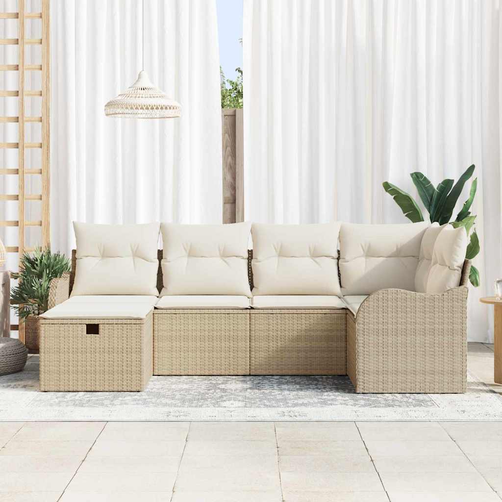 Havesofa Sæt 6 stk. 6-Antal sæder Beige og creme polyrattan
