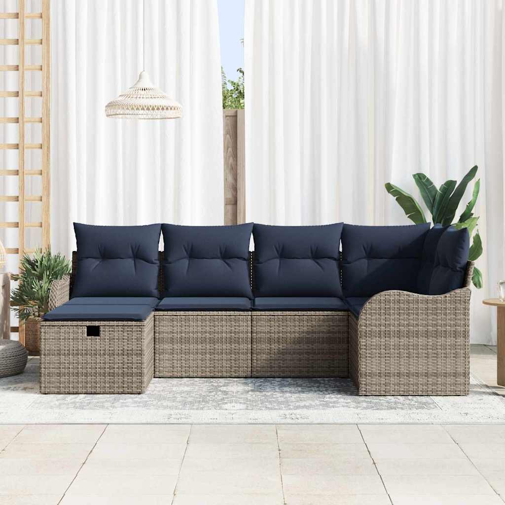 Havesofa Sæt 6 stk. Grå og Marineblå polyrattan