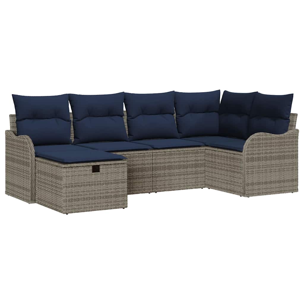 Havesofa Sæt 6 stk. Grå og Marineblå polyrattan