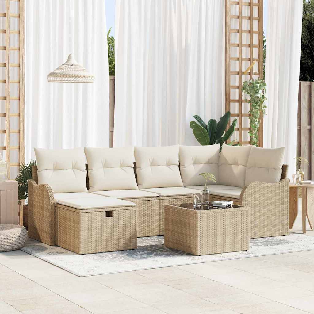 Havesofa Sæt 7 stk. 6-Antal sæder Beige og creme polyrattan