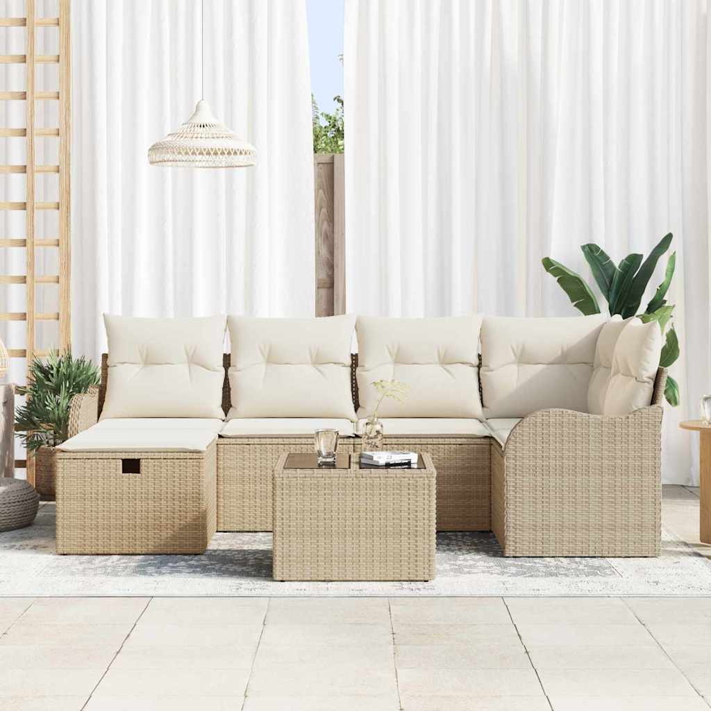 Havesofa Sæt 7 stk. 6-Antal sæder Beige og creme polyrattan