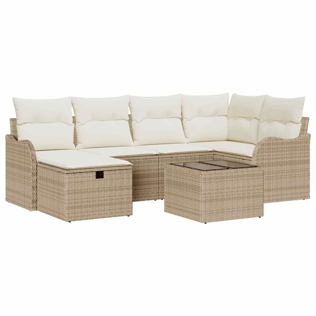 Havesofa Sæt 7 stk. 6-Antal sæder Beige og creme polyrattan