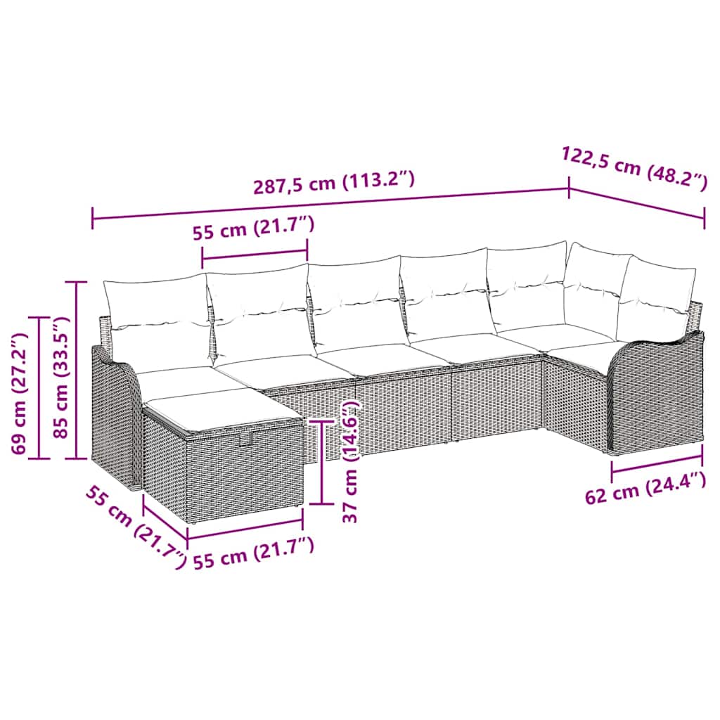 Sofa Sæt 7 stk. Lysegrå polyrattan