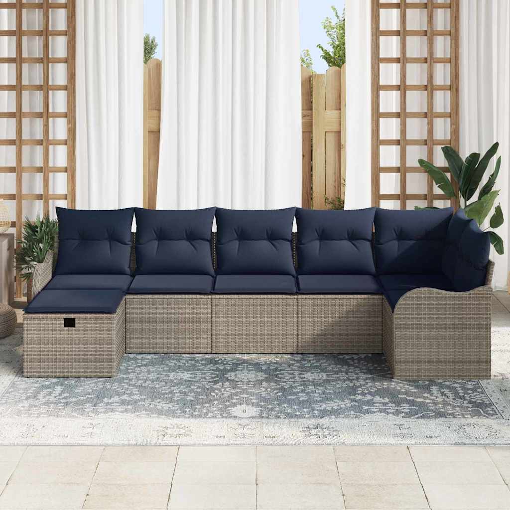 Sofa Sæt med pude med opbevaring Grå og Marineblå polyrattan