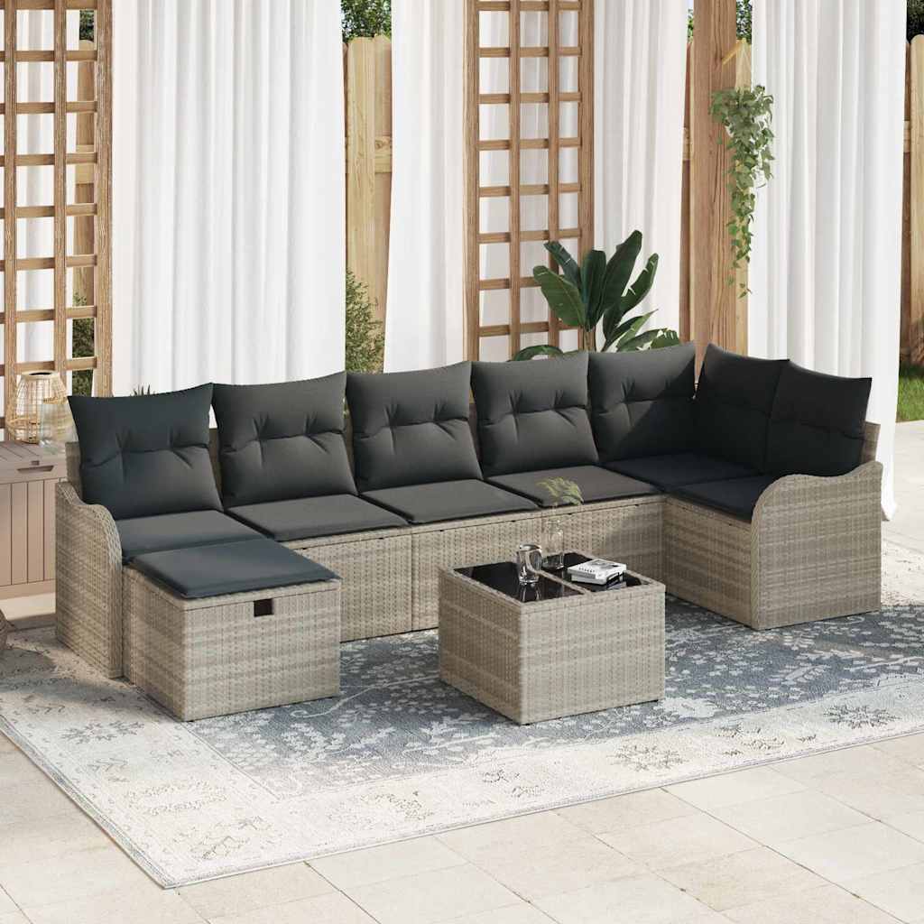 Sofa Sæt 8 stk. 7-Antal sæder Lysegrå polyrattan