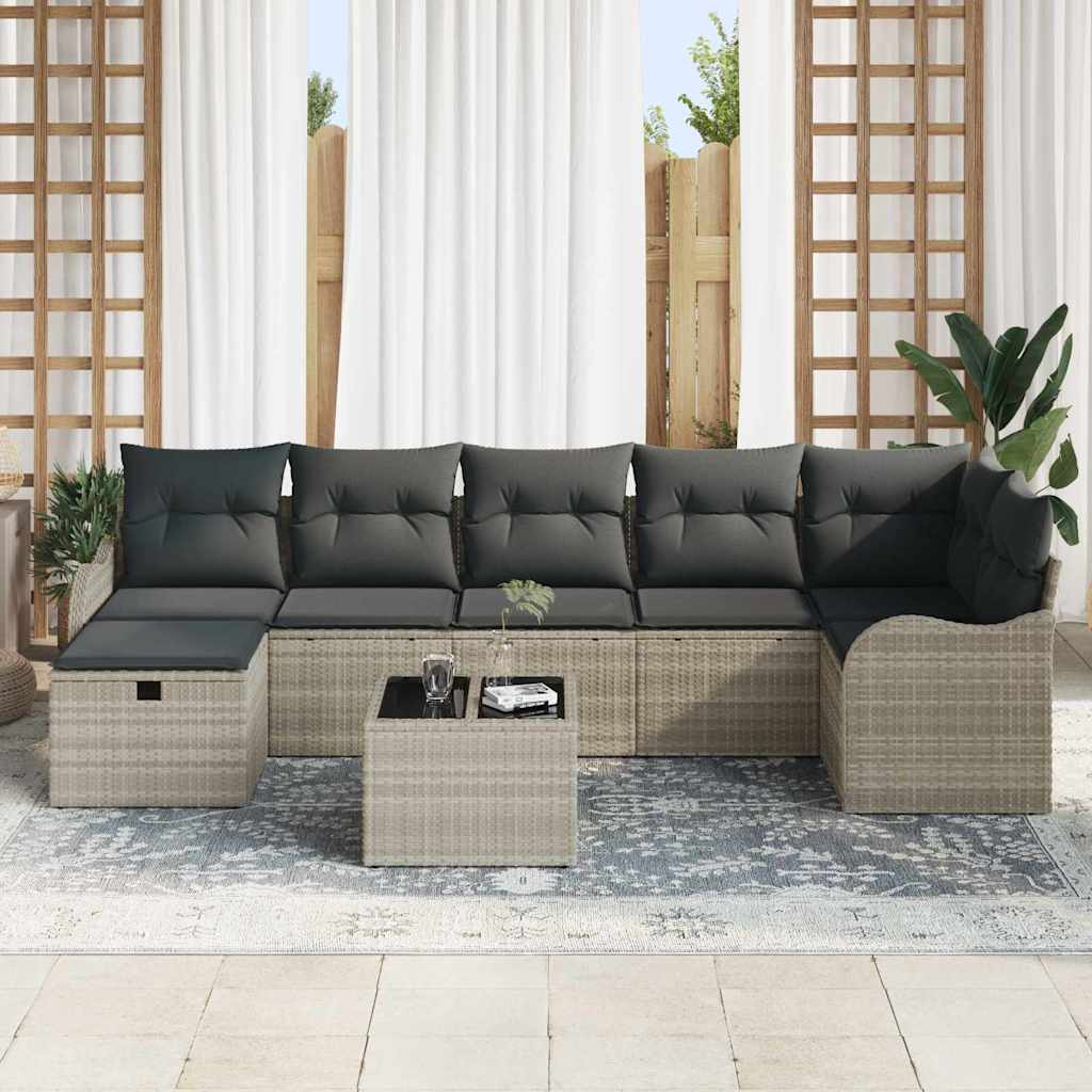 Sofa Sæt 8 stk. 7-Antal sæder Lysegrå polyrattan