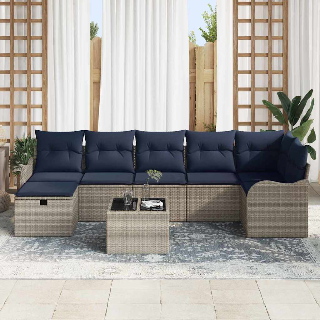 Sofa Sæt med pude med opbevaring Grå og Marineblå polyrattan