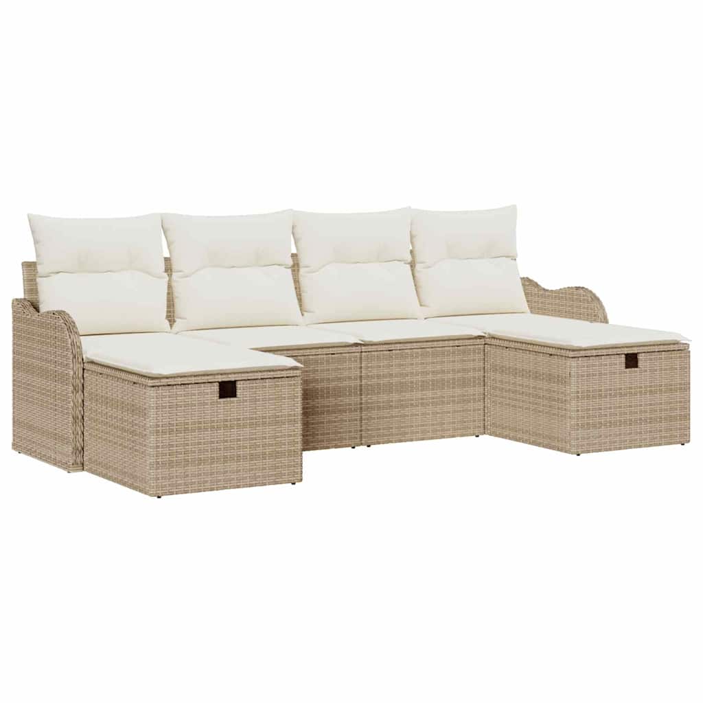 Sofa Sæt 6 stk. 6-Antal sæder Beige og creme polyrattan