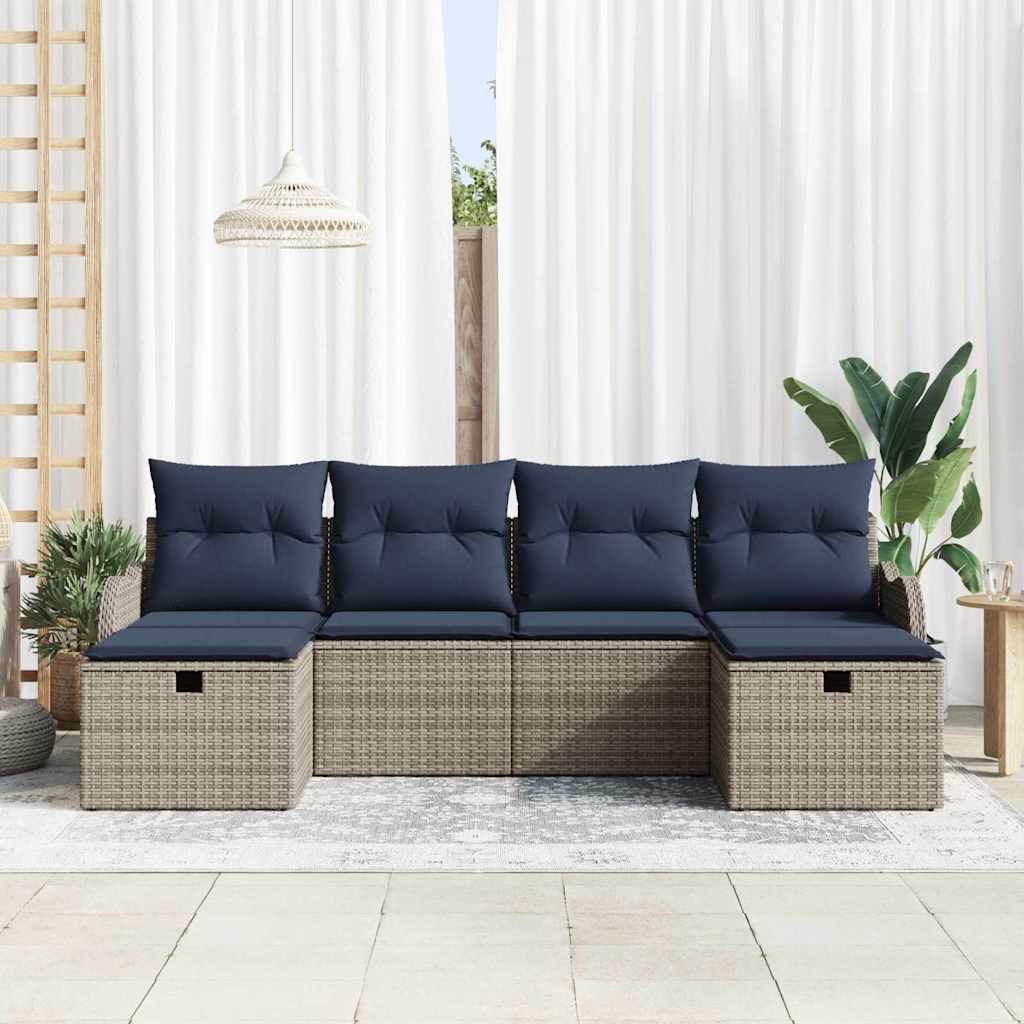 Sofa Sæt 6 stk. 6-Antal sæder Grå og Marineblå polyrattan