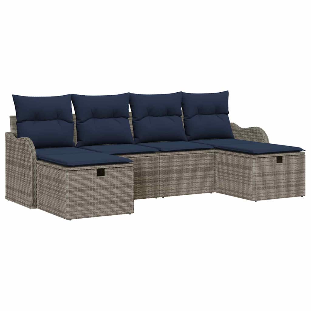 Sofa Sæt 6 stk. 6-Antal sæder Grå og Marineblå polyrattan