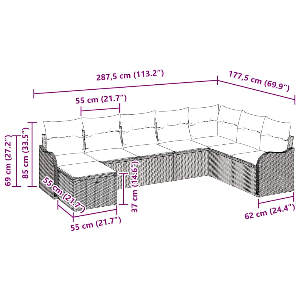 Sofa Sæt 8 stk. 8-Antal sæder Lysegrå polyrattan