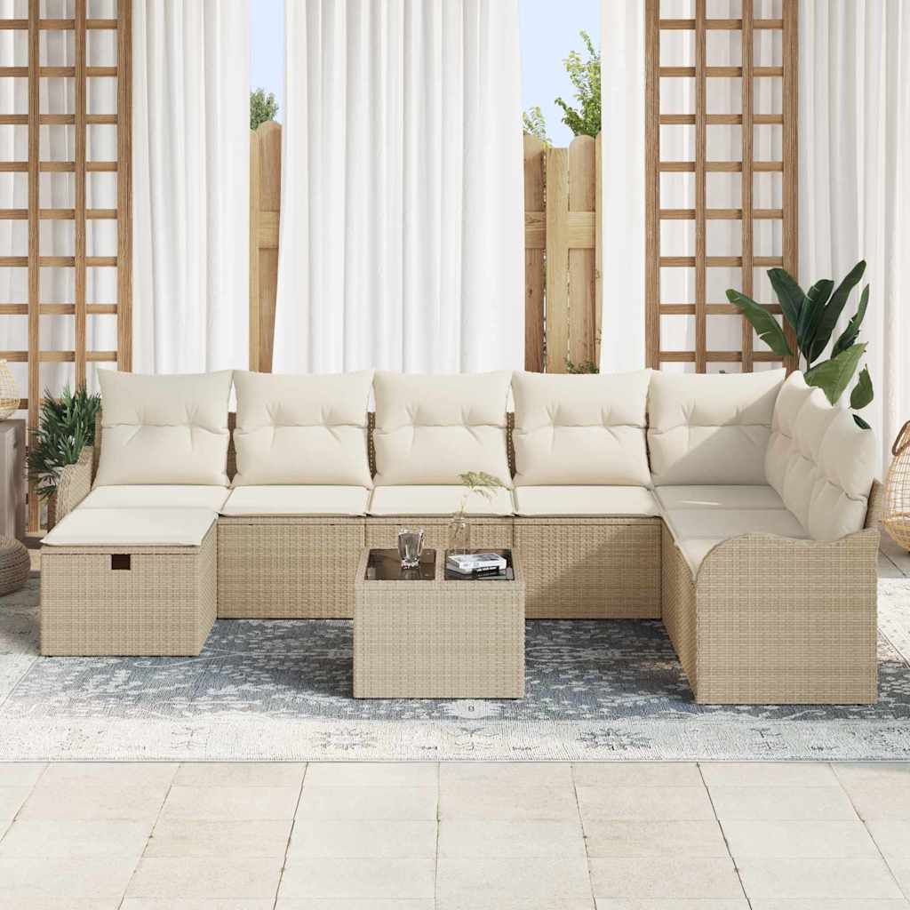 Sofa Sæt 9 stk. 8-Antal sæder Beige og creme polyrattan