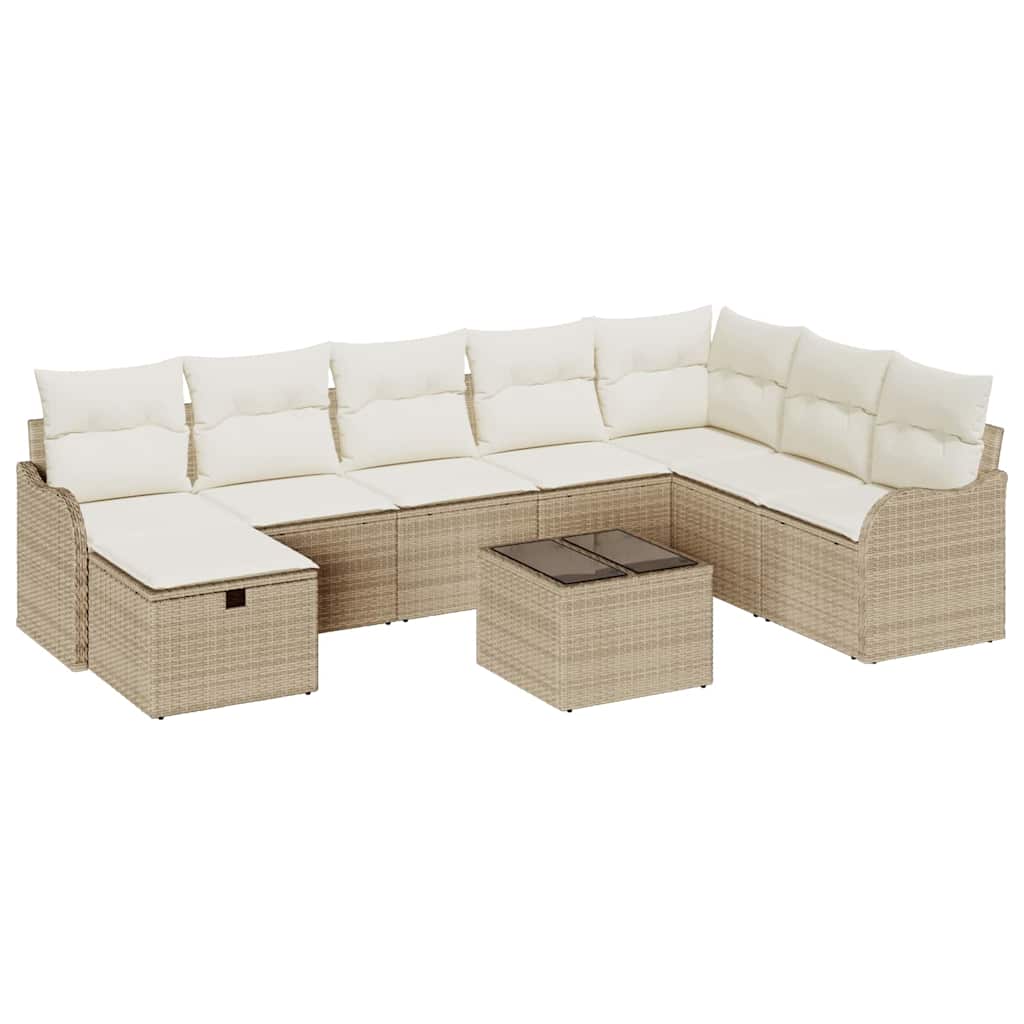Sofa Sæt 9 stk. 8-Antal sæder Beige og creme polyrattan