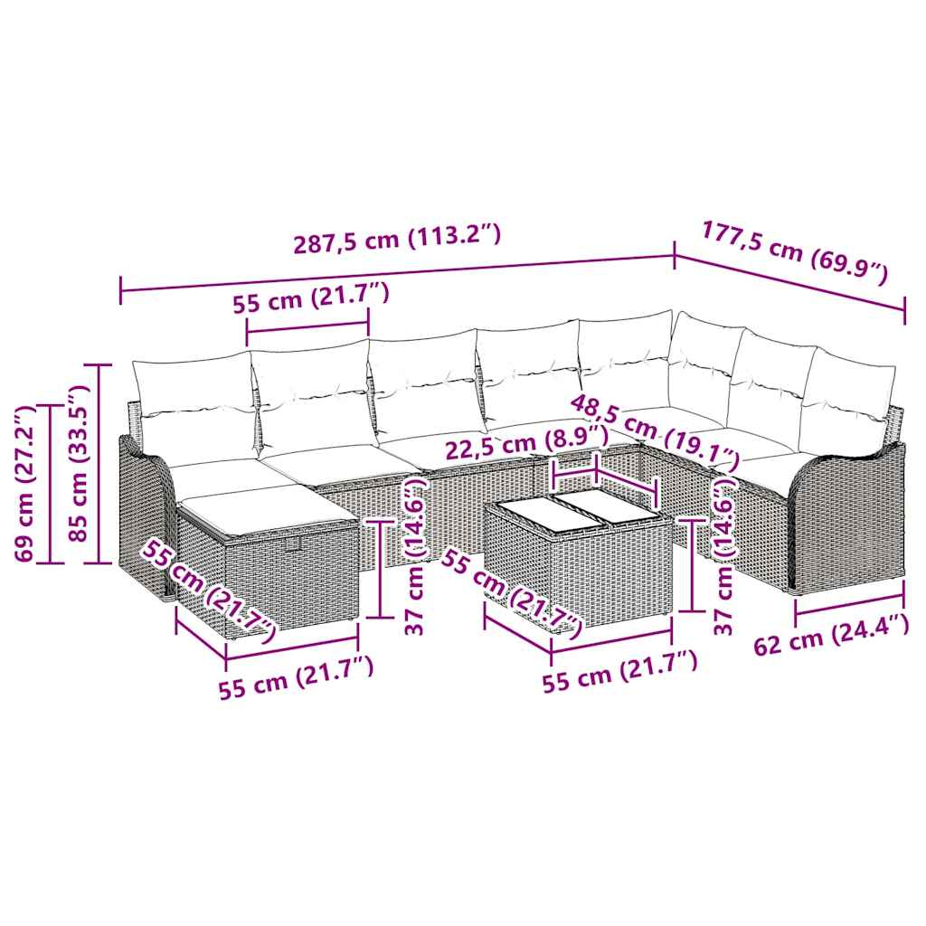Sofa Sæt 9 stk. 8-Antal sæder Beige og creme polyrattan