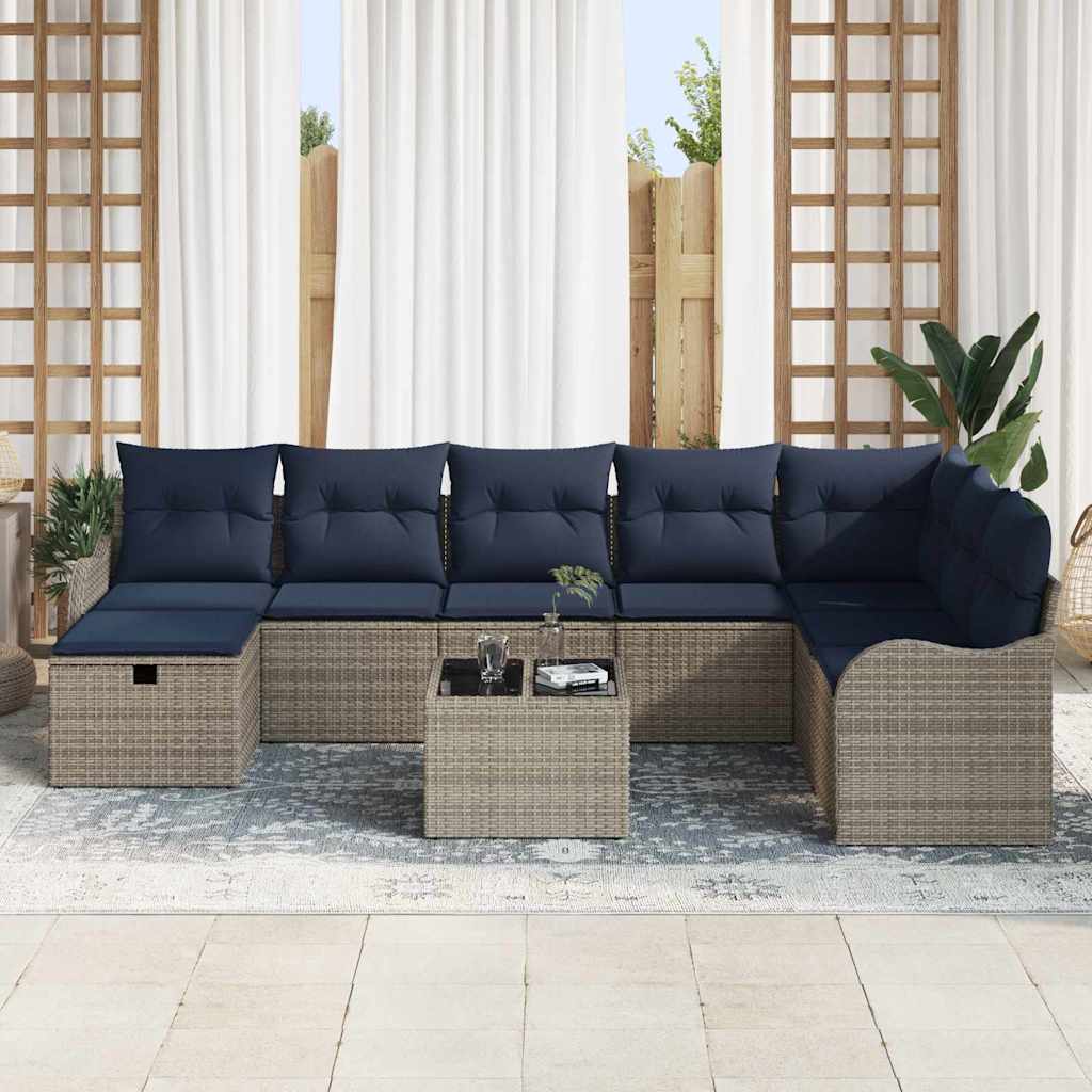Sofa Sæt 9 stk. 8-Antal sæder Grå og Marineblå polyrattan