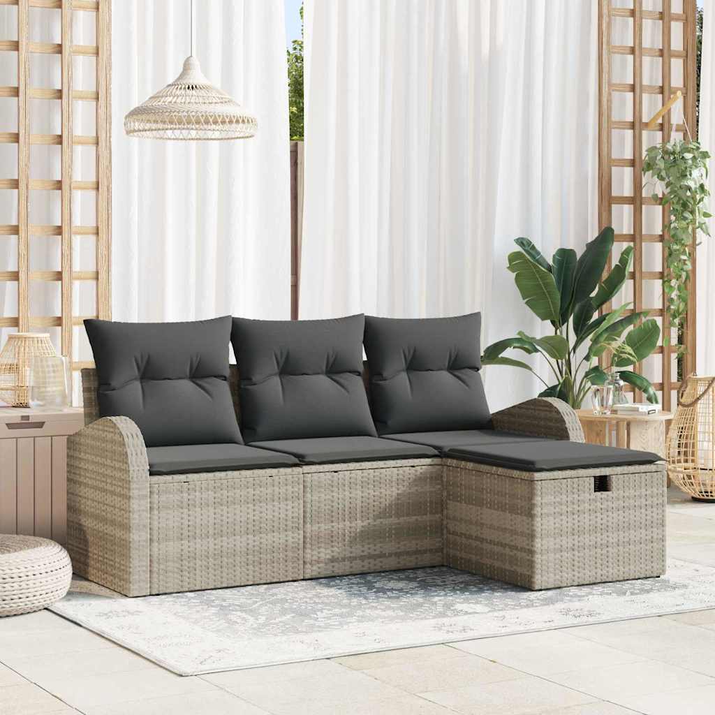 Sofa Sæt 4 stk. Lysegrå polyrattan