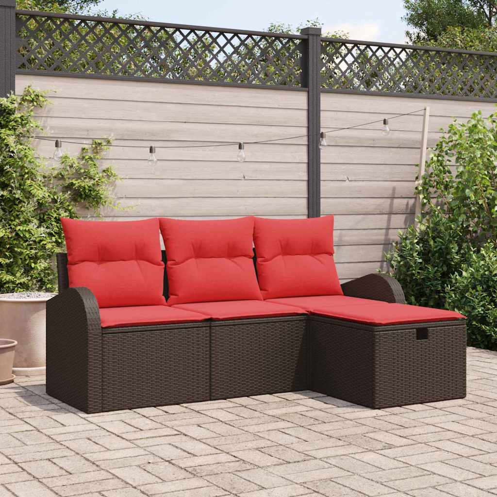 Sofa Sæt 4 stk. 4-Antal sæder Brun og Rød polyrattan