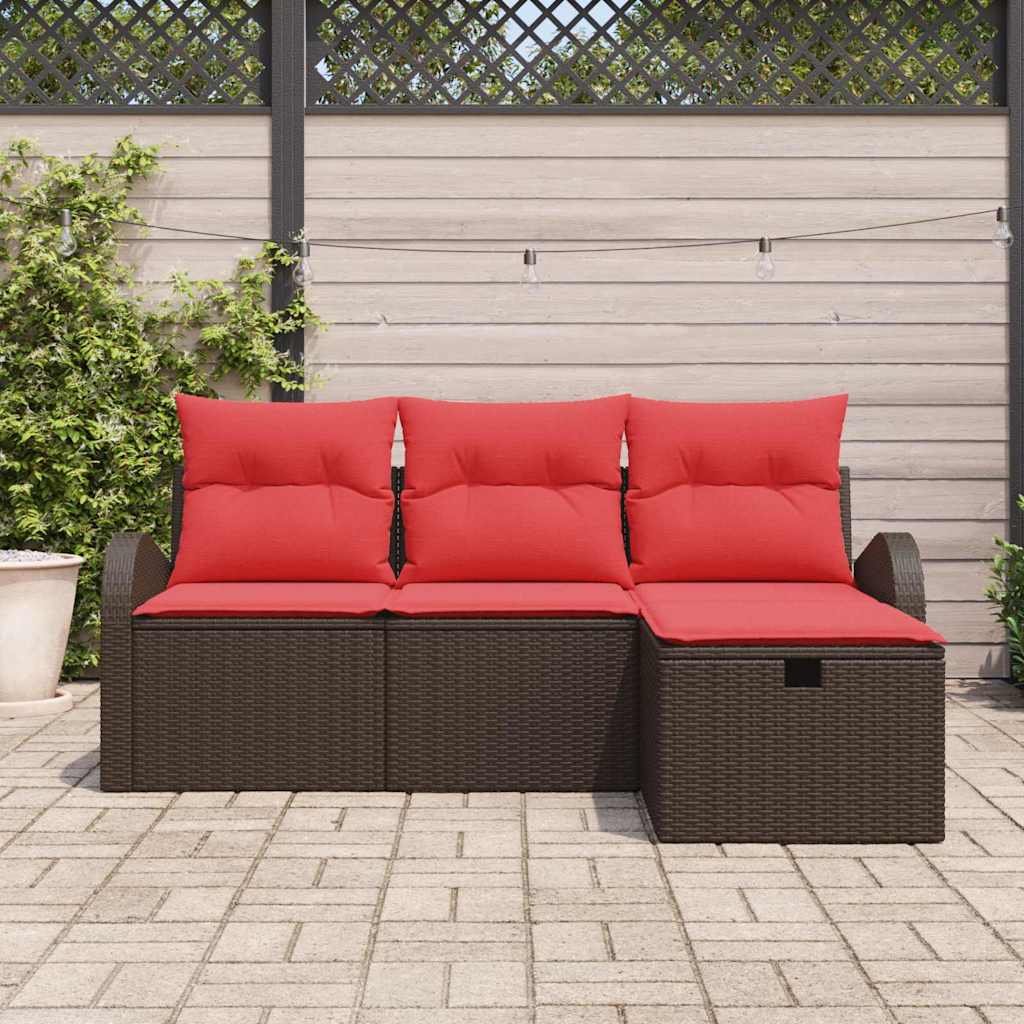 Sofa Sæt 4 stk. 4-Antal sæder Brun og Rød polyrattan