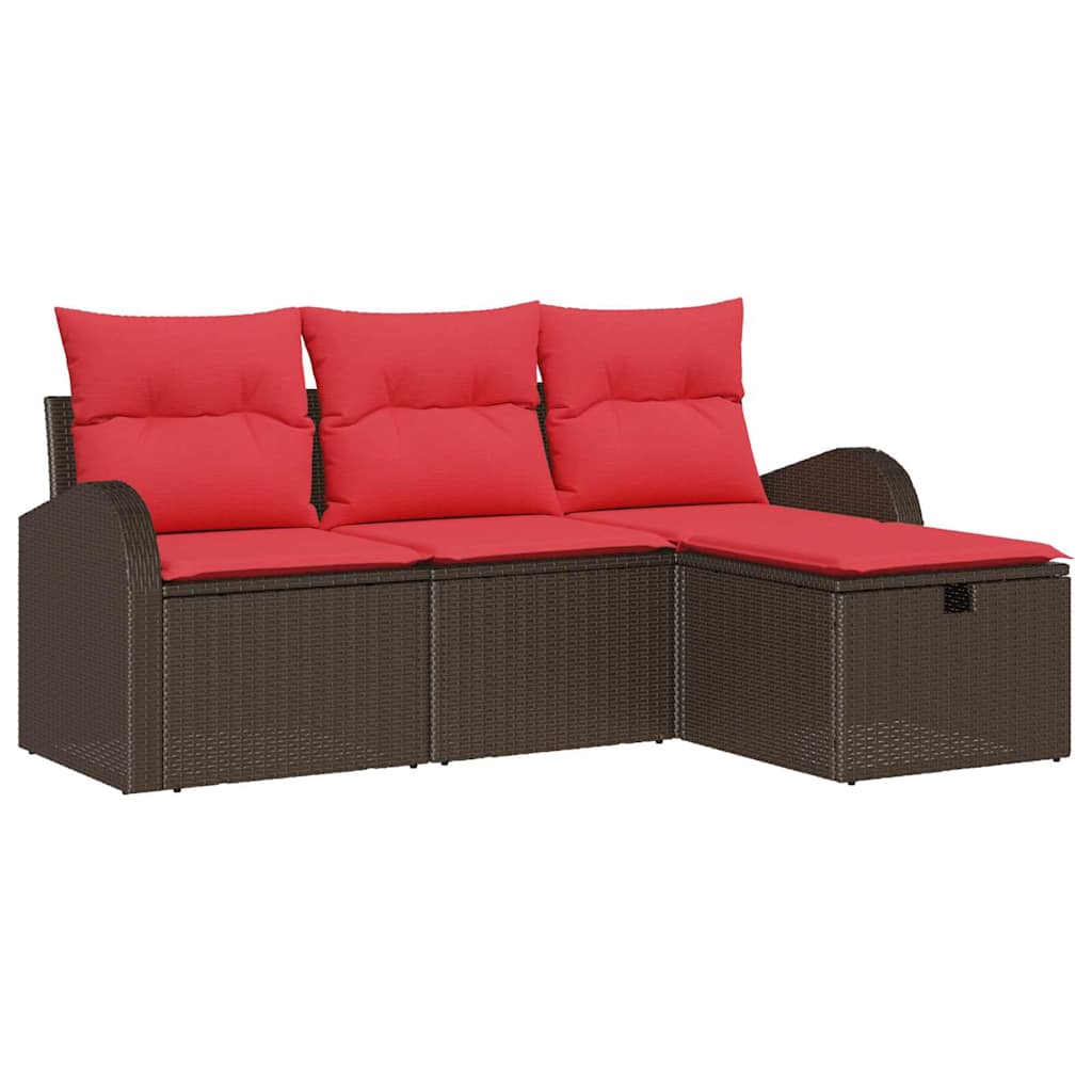 Sofa Sæt 4 stk. 4-Antal sæder Brun og Rød polyrattan