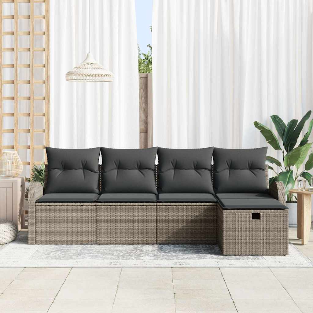 Sofa Sæt med pude med opbevaring Grå polyrattan