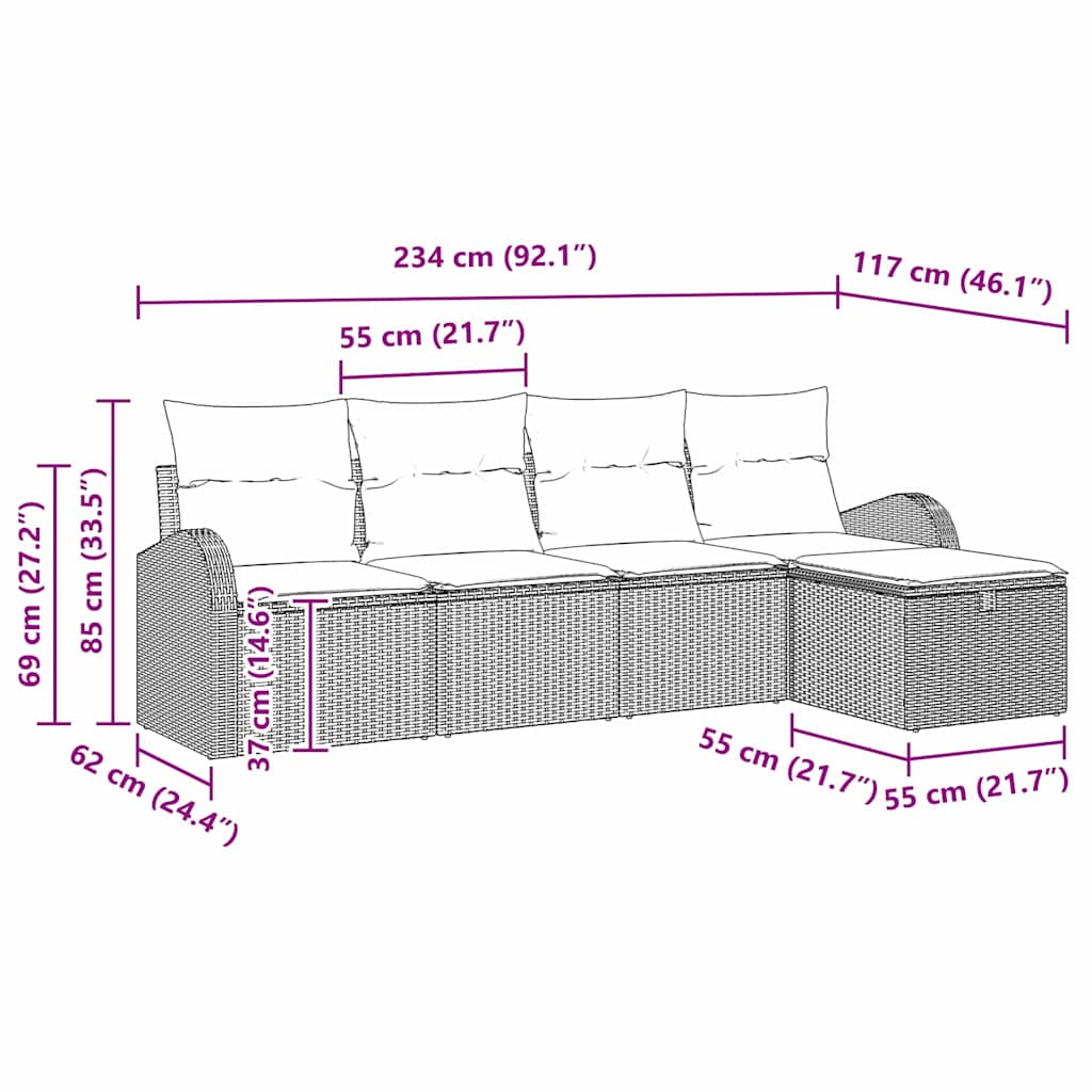 Sofa Sæt med pude med opbevaring Grå polyrattan