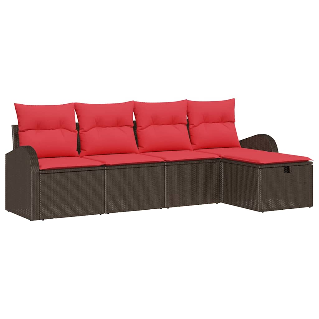 Sofa Sæt 5 stk. 5-Antal sæder Brun og Rød polyrattan